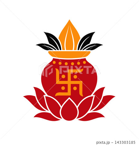 Holy Kalash with swastika symbol illustration design Holy Kalash with swastika symbol illustration design 143303185