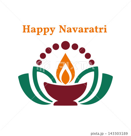 Happy Navaratri festival glowing diya lotus illustration 143303189