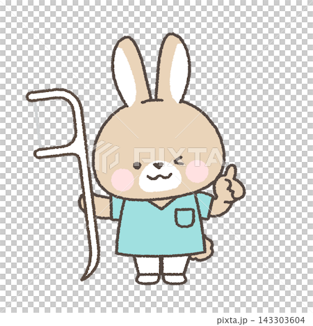 Medical staff with a brown rabbit holding dental floss Medical staff with a brown rabbit holding dental floss 143303604