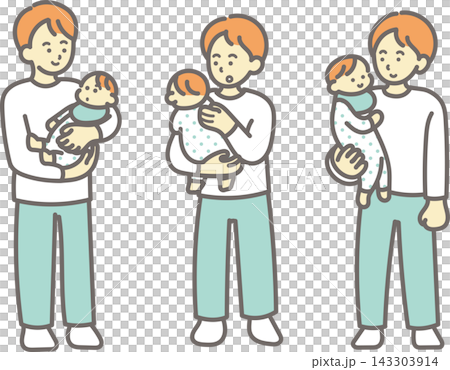 一組父親抱著嬰兒的插圖。 一組父親抱著嬰兒的插圖。 143303914