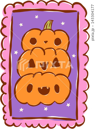 Spooky Mail Halloween Delivery, Cute Stacked Pumpkins Postage Stamp Hand Drawn Illustration 143304177