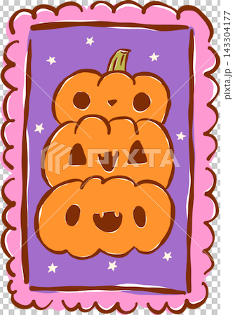 Spooky Mail Halloween Delivery, Cute Stacked Pumpkins Postage Stamp Hand Drawn Illustration 143304177