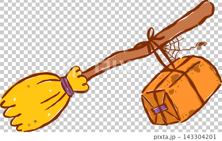Spooky Mail Halloween Delivery, Witch Broom with Box Hand Drawn Illustration Spooky Mail Halloween Delivery, Witch Broom with Box Hand Drawn Illustration 143304201