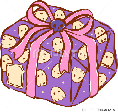 Spooky Mail Halloween Delivery, Purple Ghost Gift Box Hand Drawn Illustration 143304210