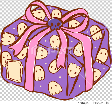 Spooky Mail Halloween Delivery, Purple Ghost Gift Box Hand Drawn Illustration 143304210