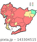 愛知県地図 市町村カラー (筆タッチ) 和風 愛知県地図 市町村カラー (筆タッチ) 和風 143304515