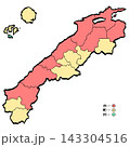 島根県地図 市町村カラー (筆タッチ) 和風 島根県地図 市町村カラー (筆タッチ) 和風 143304516
