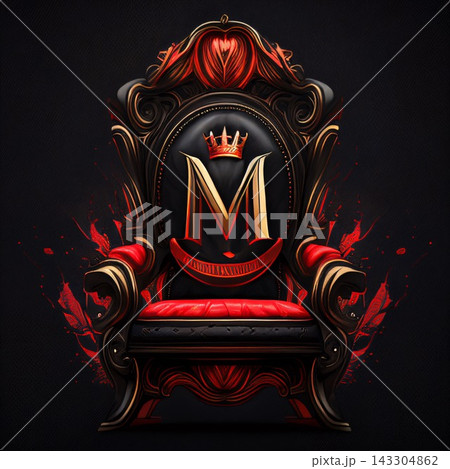 Luxury royal armchair with royal crown. Vector illustration. letter M Luxury royal armchair with royal crown. Vector illustration. letter M 143304862