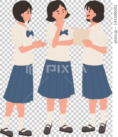Group of Female Students Talking and Smiling at School Teenage Friendship and Education Illustration 143306082