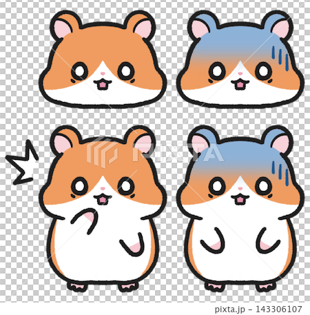 A set of illustrations of hamsters with surprised, shocked, and astonished expressions. A set of illustrations of hamsters with surprised, shocked, and astonished expressions. 143306107