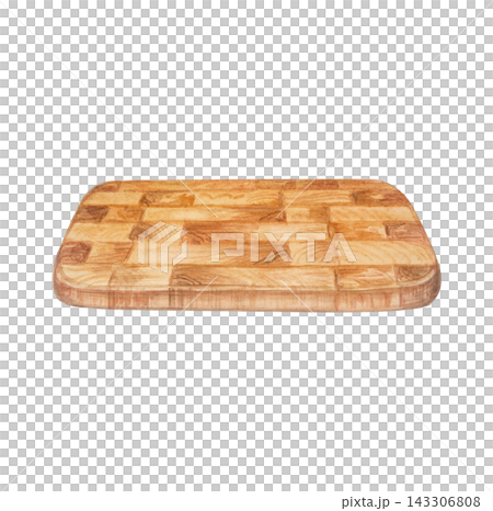 Artisan wooden cutting board rectangular butcher block. Hand drawn watercolor illustration isolated on. Realistic detailed kitchenware clipart for menu design Artisan wooden cutting board rectangular butcher block. Hand drawn watercolor illustration isolated on. Realistic detailed kitchenware clipart for menu design 143306808