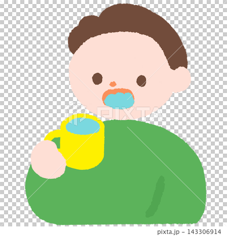 一幅男孩日常生活中漱口的插畫。 一幅男孩日常生活中漱口的插畫。 143306914