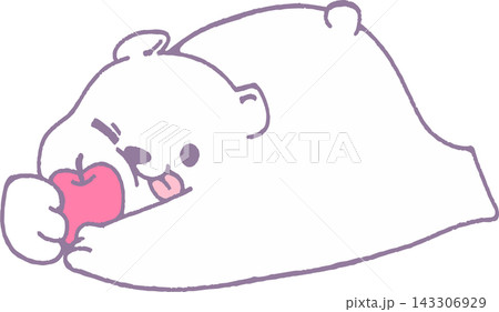 リンゴを食べて笑顔を見せるかわいいクマのキャラクター(全身・手書き風) リンゴを食べて笑顔を見せるかわいいクマのキャラクター(全身・手書き風) 143306929