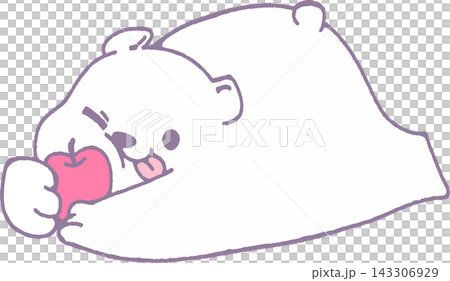 リンゴを食べて笑顔を見せるかわいいクマのキャラクター(全身・手書き風) リンゴを食べて笑顔を見せるかわいいクマのキャラクター(全身・手書き風) 143306929