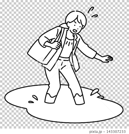 床上浸水に巻き込まれた女性会社員のイラスト 床上浸水に巻き込まれた女性会社員のイラスト 143307233
