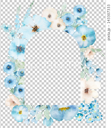 Watercolor floral frame with light blue and beige flowers isolated illustration for wedding stationery Watercolor floral frame with light blue and beige flowers isolated illustration for wedding stationery 143307333