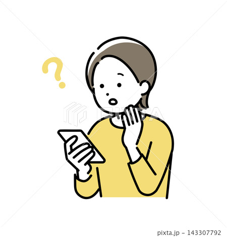 スマホを操作して疑問を持つ若い女性のイラスト スマホを操作して疑問を持つ若い女性のイラスト 143307792