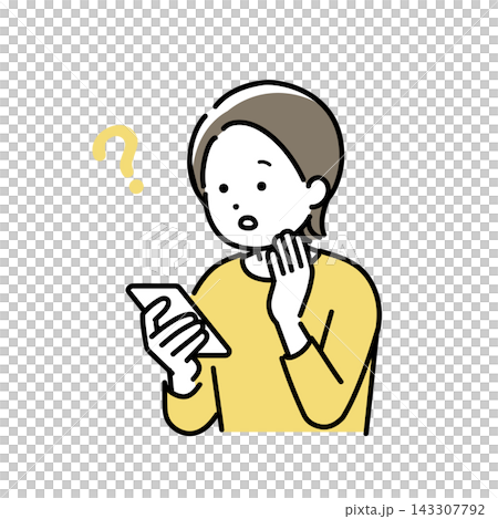 スマホを操作して疑問を持つ若い女性のイラスト スマホを操作して疑問を持つ若い女性のイラスト 143307792