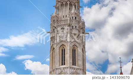 Detail of the ornate Matthias Church tower, Budapest, Hungary 143309070