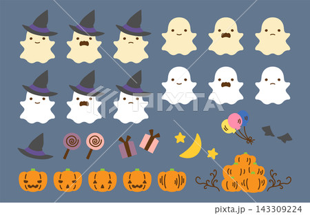 かわいいハロウィンのアイコン素材セット かわいいハロウィンのアイコン素材セット 143309224