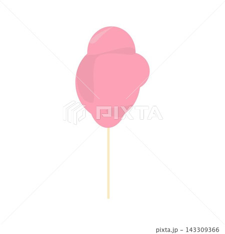 Cute pink cotton candy on a stick, playful hand-drawn illustration in a sweet pastel style, isolated on a clean background. 143309366