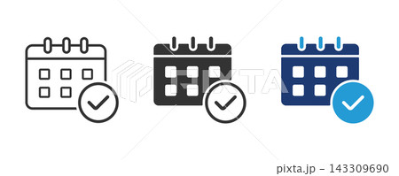 Calendar Icons with Check Mark for Schedule Planning and Events, Schedule calendar icon filled and outline. 143309690