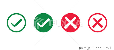 Check mark vector icon, Checkmark Illustration., Green Check Mark and Red Cross Mark Circle Icons Vector Illustration. Check mark vector icon, Checkmark Illustration., Green Check Mark and Red Cross Mark Circle Icons Vector Illustration. 143309691