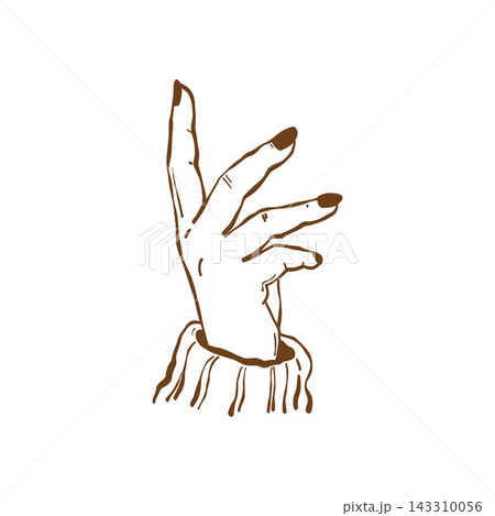A womans hand in a sweater. Vintage isolated outline illustration. Brown vector sketch. Line clipart 143310056