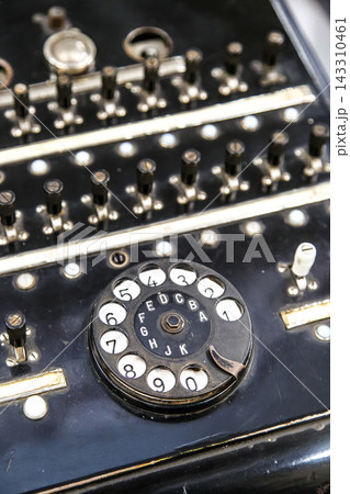 Vintage Telephone Switchboard with Rotary Dial and Metal Controls 143310461