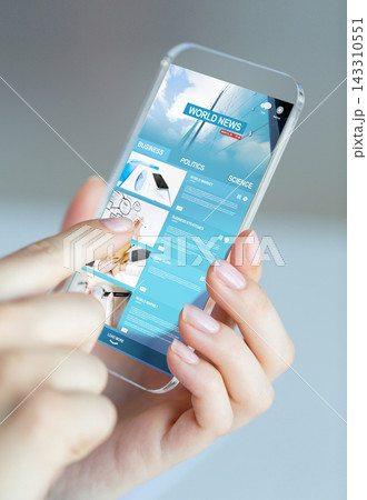 Smartphone News App Interface in Hand Close Up Smartphone News App Interface in Hand Close Up 143310551