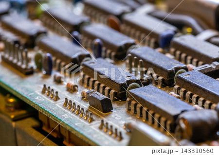 Circuit Board Macro with Electronic Components and Microchips 143310560