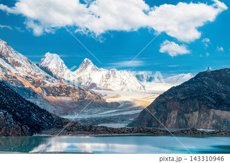 Majestic Snow Capped Mountains and Glacial Lake in Tibet Majestic Snow Capped Mountains and Glacial Lake in Tibet 143310946