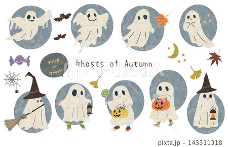 ゆるかわいいハロウィンのゴーストたちセット 143311318