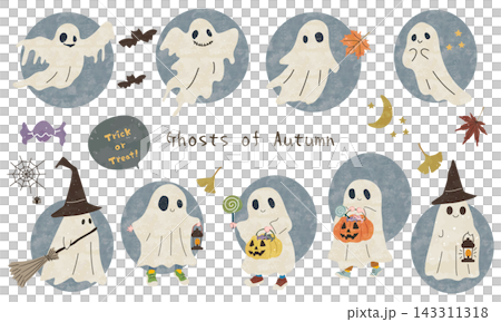 ゆるかわいいハロウィンのゴーストたちセット 143311318
