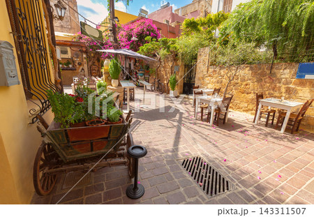 Outdoor Restaurant in Chania Old Town, Crete, Greece Outdoor Restaurant in Chania Old Town, Crete, Greece 143311507