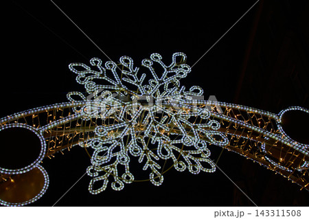 Thousands of bright LED bulbs adorn a main street in Vigo, Galicia, for tourists Thousands of bright LED bulbs adorn a main street in Vigo, Galicia, for tourists 143311508