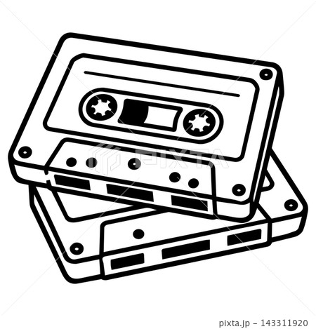 Retro cassette tape line art coloring page evoking nostalgic joy Retro cassette tape line art coloring page evoking nostalgic joy 143311920