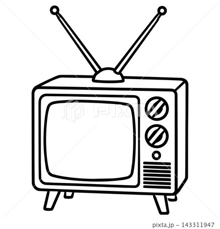 Retro television coloring page line art conveying nostalgic and simple mood 143311947