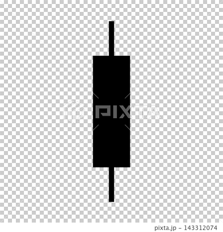 Black candlestick icon with upper and lower wicks (bearish candle), transparent background. 143312074