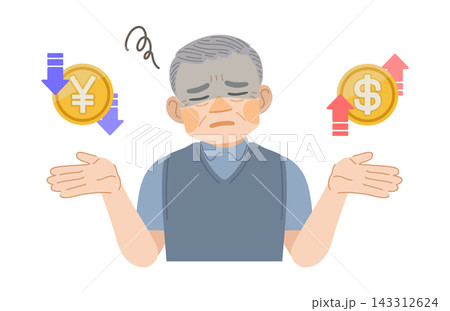 円安ドル高に悲しむ高齢男性のイラスト 円安ドル高に悲しむ高齢男性のイラスト 143312624