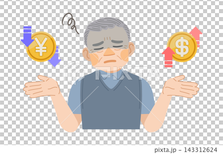 円安ドル高に悲しむ高齢男性のイラスト 円安ドル高に悲しむ高齢男性のイラスト 143312624