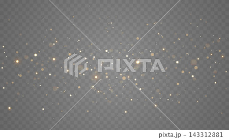 Golden glitter particles and glowing bokeh. Christmas premium design. Luxury transparent effect for wedding, celebration, branding or invitation. Elegant gold dust. Vector illustration Golden glitter particles and glowing bokeh. Christmas premium design. Luxury transparent effect for wedding, celebration, branding or invitation. Elegant gold dust. Vector illustration 143312881