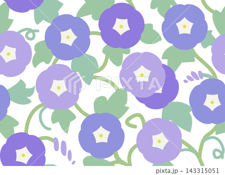 ミニマルな朝顔のシームレスパターンのベクターイラスト。青紫系のシンプルな花柄。 143315051