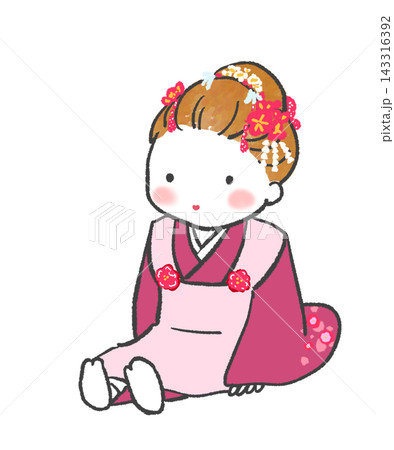 七五三でお着物を着て座る女の子 143316392