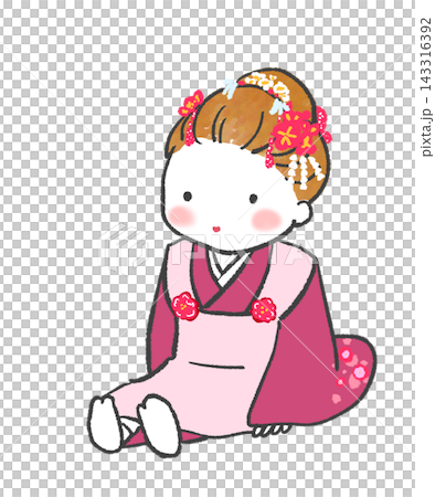 七五三でお着物を着て座る女の子 143316392