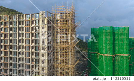 Hong Kong Sept 13 2026 Bamboo Scaffolding Covers Residential Building Construction Site 143316531