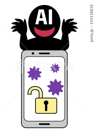 悪いAIがスマホをハッキングするイメージ素材 悪いAIがスマホをハッキングするイメージ素材 143316616