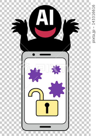 悪いAIがスマホをハッキングするイメージ素材 悪いAIがスマホをハッキングするイメージ素材 143316616