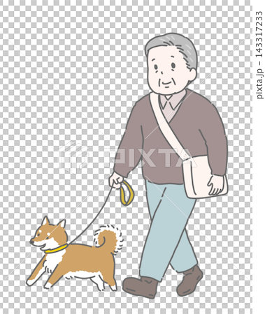 一位老人在遛狗 一位老人在遛狗 143317233
