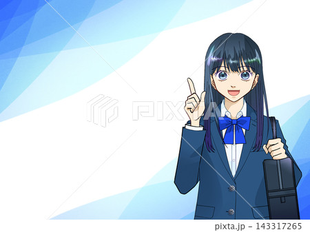 笑顔で指差しポーズをする女子学生のアニメ風イラスト 143317265